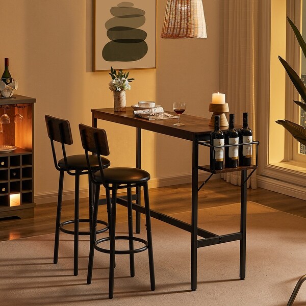 3Pieces Bar Table Set with 1 Bar Table and 2 Bar Stools