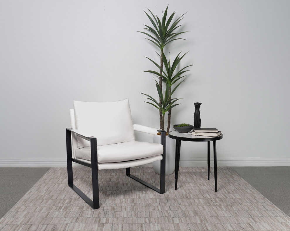 Rosalind Upholstered Track Arms Accent Chair White and Gummetal   Modern   Armchairs And Accent Chairs   by Modon  Houzz