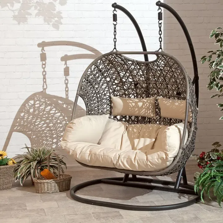 Patio Wicker Swing Chair With Stand Rain Cover Included