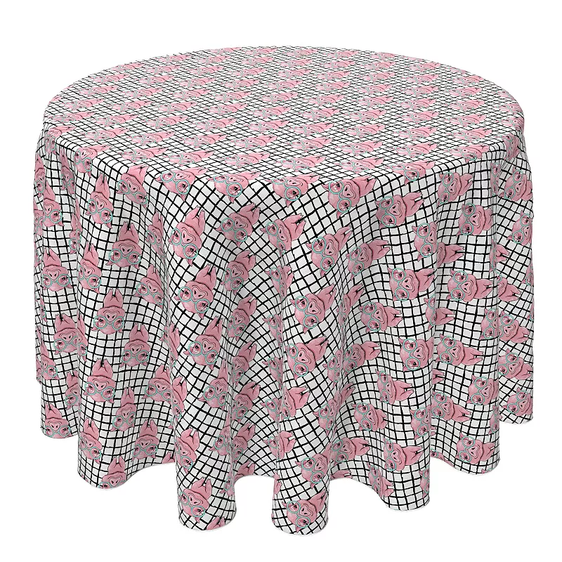 Round Tablecloth， 100% Cotton， 60 Round， Hipster Pigs