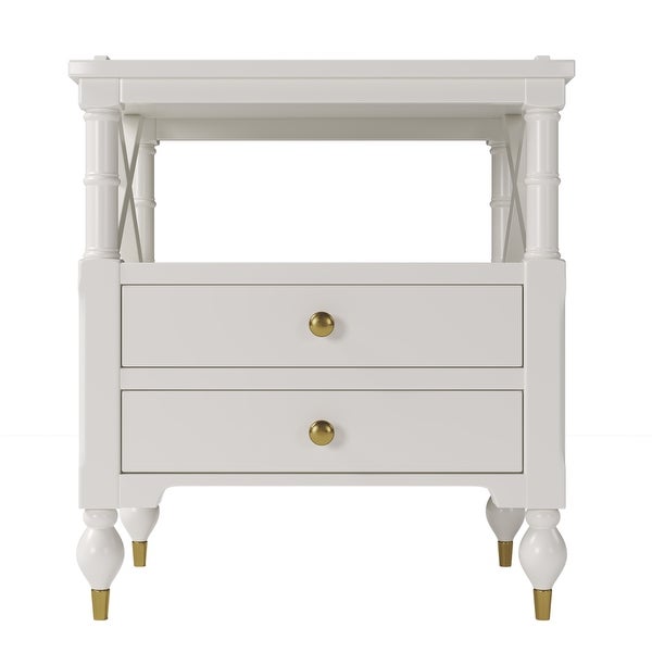 Modern White 2 Drawer Nightstand