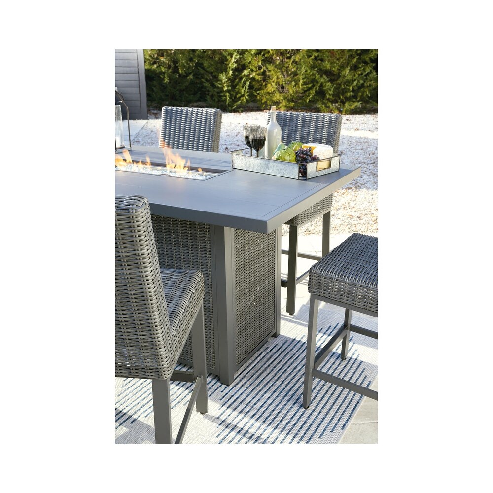 Signature Design by Ashley Palazzo Outdoor Counter Height Dining Table with 4 Barstools  Gray   73\