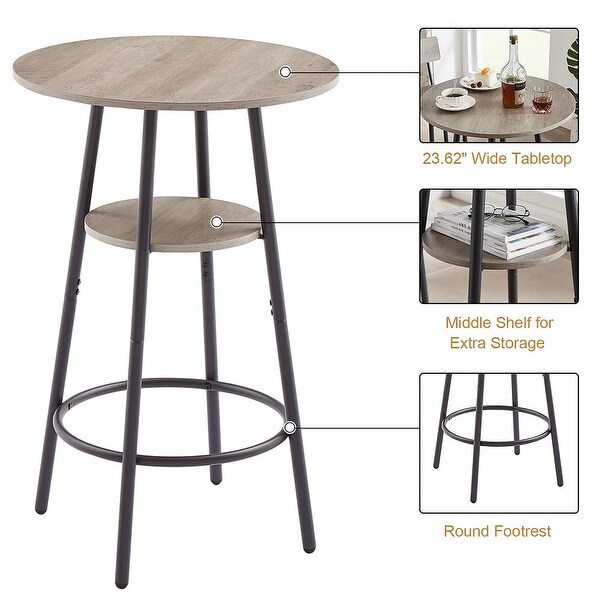 3 Pcs Dining Set， 2-Tier Round Bistro Bar Table and Upholstered Chair