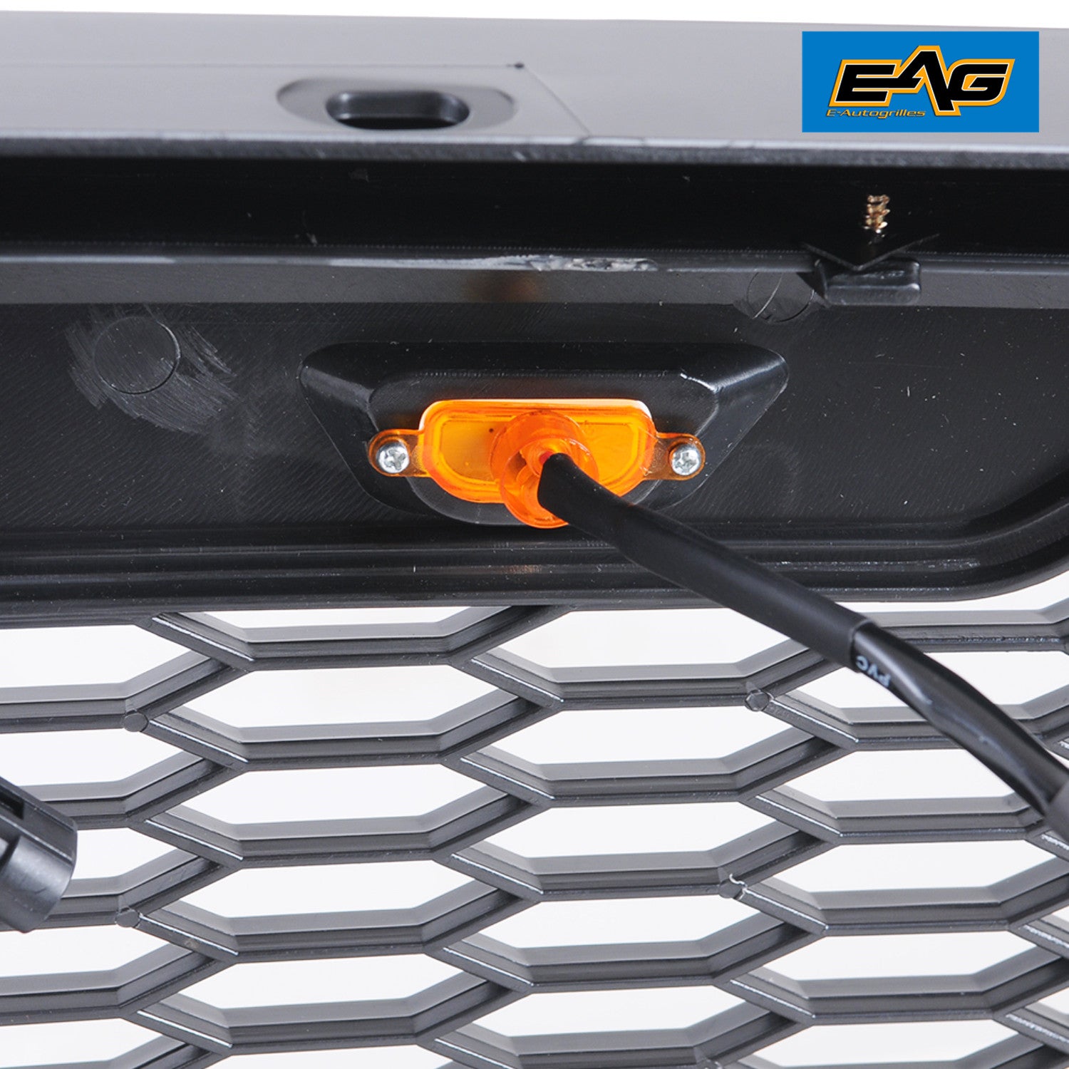 EAG Replacement Upper Grille ABS Front Mesh Grill Fit for 18-19 Ford F150 - Matte Black - with Three Amber LED Lights and Two 12W Square LED Lights