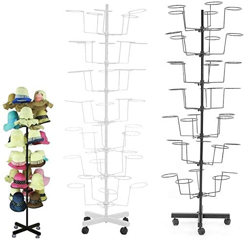 Oukaning 7 Tier Rotating Hat Display Rack Free Standing Metal Floor Hats Headwear Stand