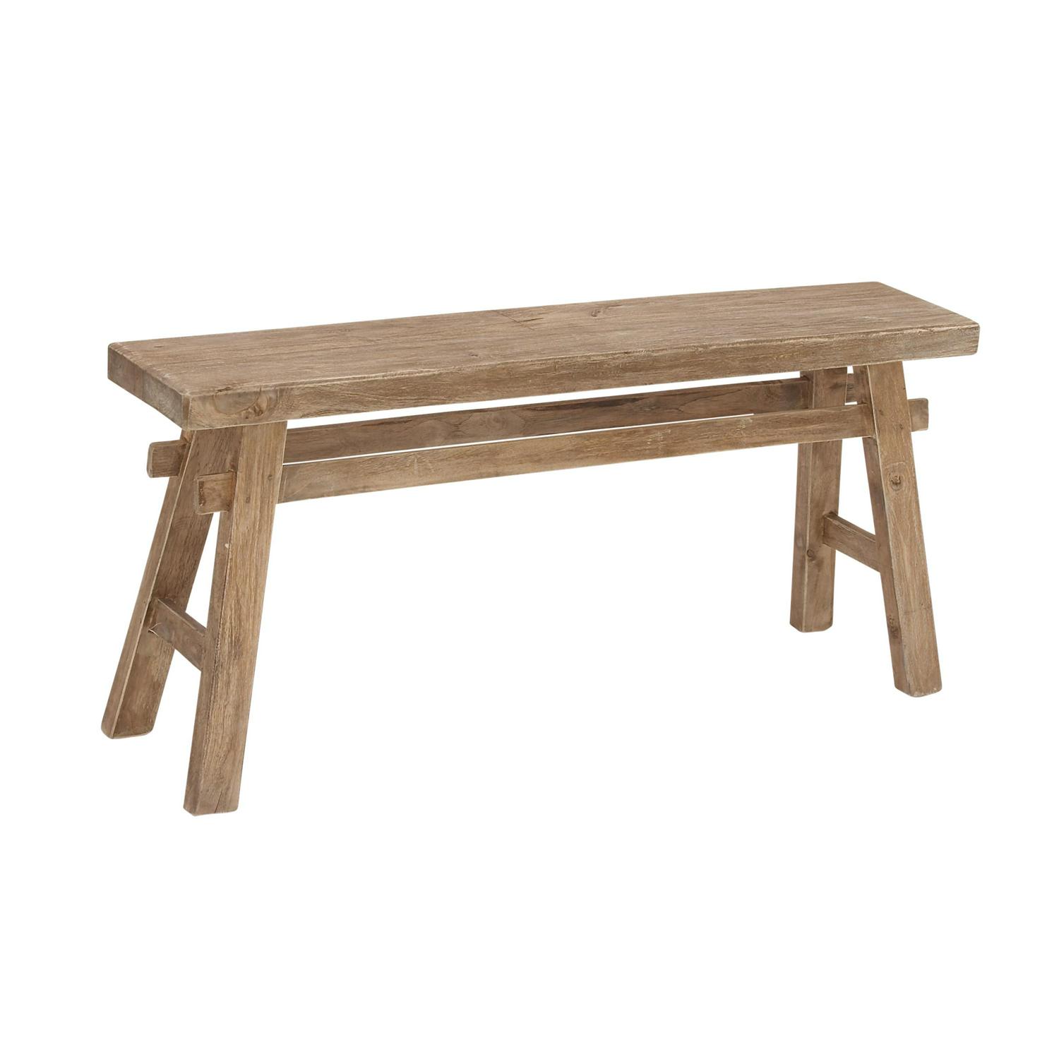 DecMode Wood Distressed Bench with High Trestle Legs Brown  Crowdfused