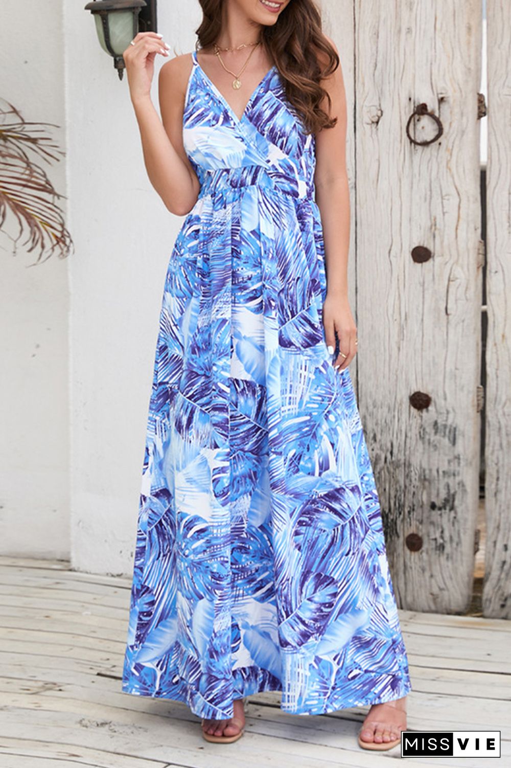 Wrap V Neck Abstract Print Cami Maxi Dress