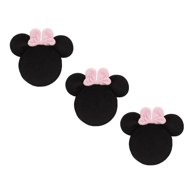 Disney Minnie Mouse Shaped Wall Decor Black Plush 3pc