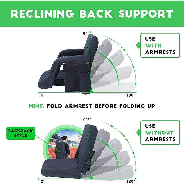 Stadium Seats，5 Reclining Positions Bleacher Chairs with Padded Armrests，Side Pockets，Waterproof Thick Cushion