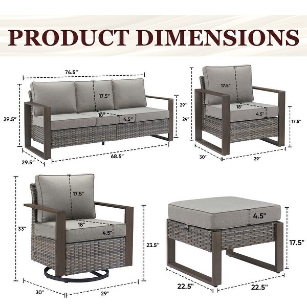 Outdoor Sofa Chair Set with Ottoman and Swivel Chair