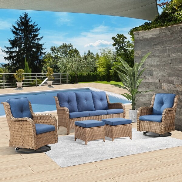 Pocassy 5Piece Outdoor Wicker Sofa Set with Swivel Chairs