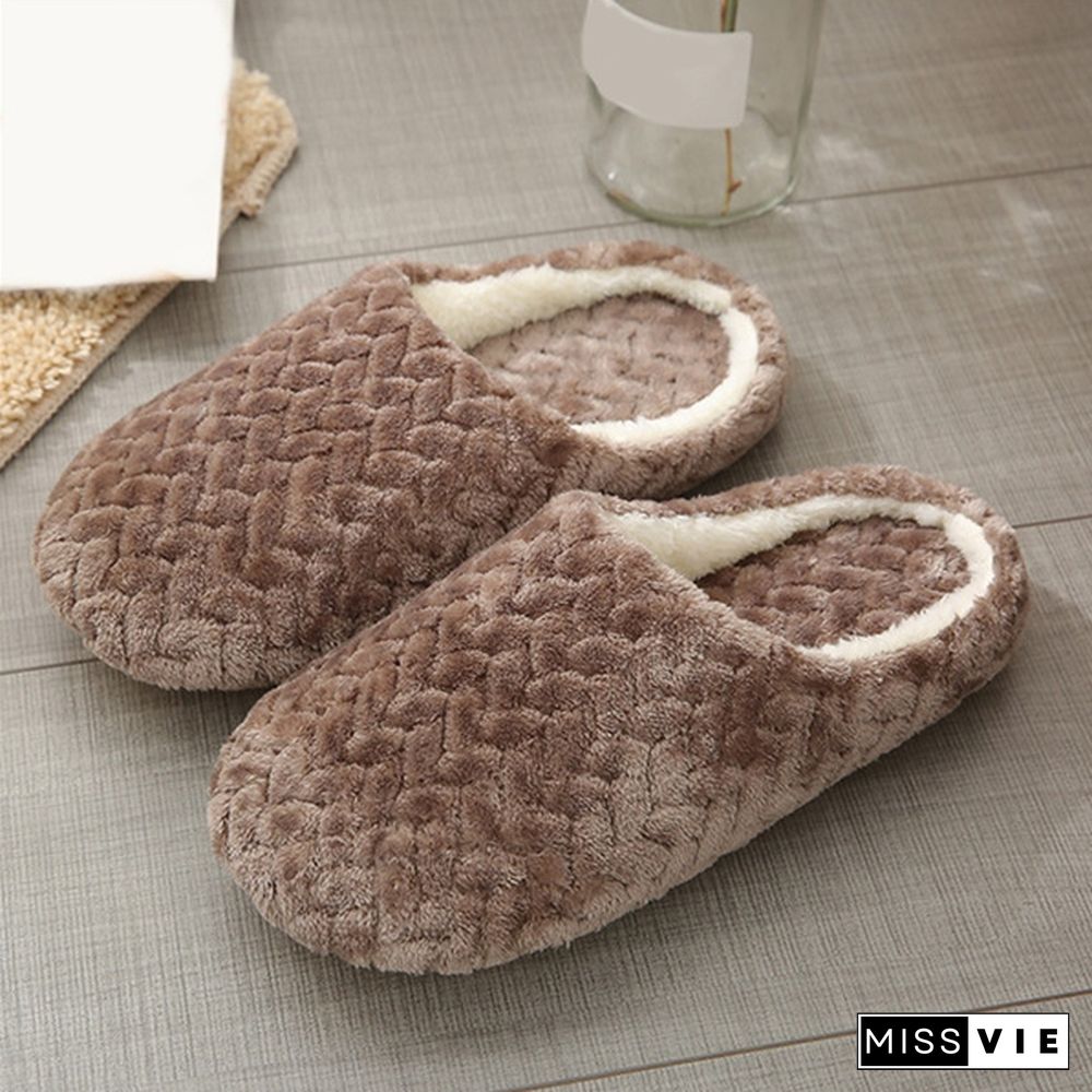 Ladies Fashion Plus Size Soft Bottom Plush Slippers Non-Slip Wooden Floor Indoor Couples Cotton Slippers