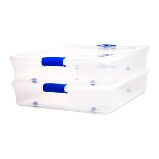 HOMZ Underbed 56 Qt. Secure Latching Clear Plastic Storage Tote Container (2-Pack) 3460CLRDC.02