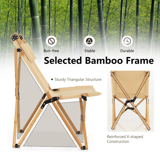 Tangkula 1pc 2pcs Folding Camping Chair Bamboo Wood Beach Chair With Breathable Canvas 2 level Adjustable Backrest Portable Folding Chair With Carrying Bag