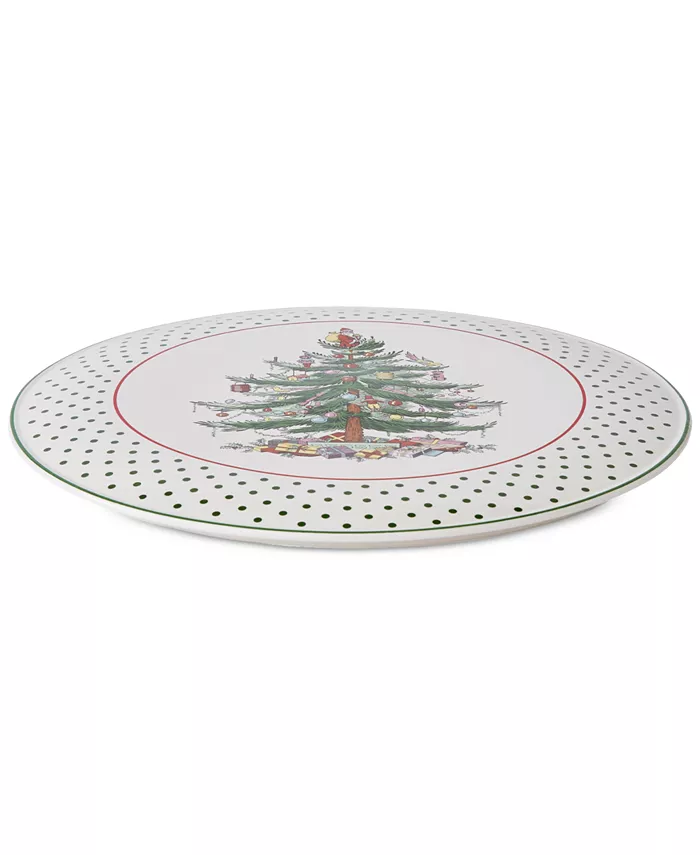 Spode Christmas Tree Polka Dot Earthenware Cake Plate