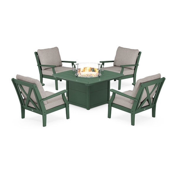 POLYWOOD Braxton 5Piece Deep Seating Conversation Set with Fire Pit Table