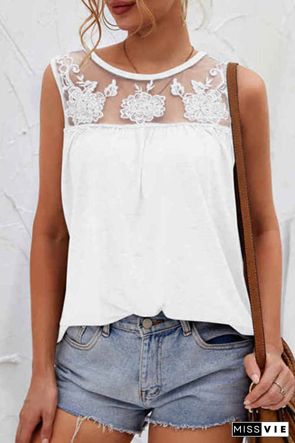 Casual Solid Lace Mesh O Neck T-Shirts(7 Colors)