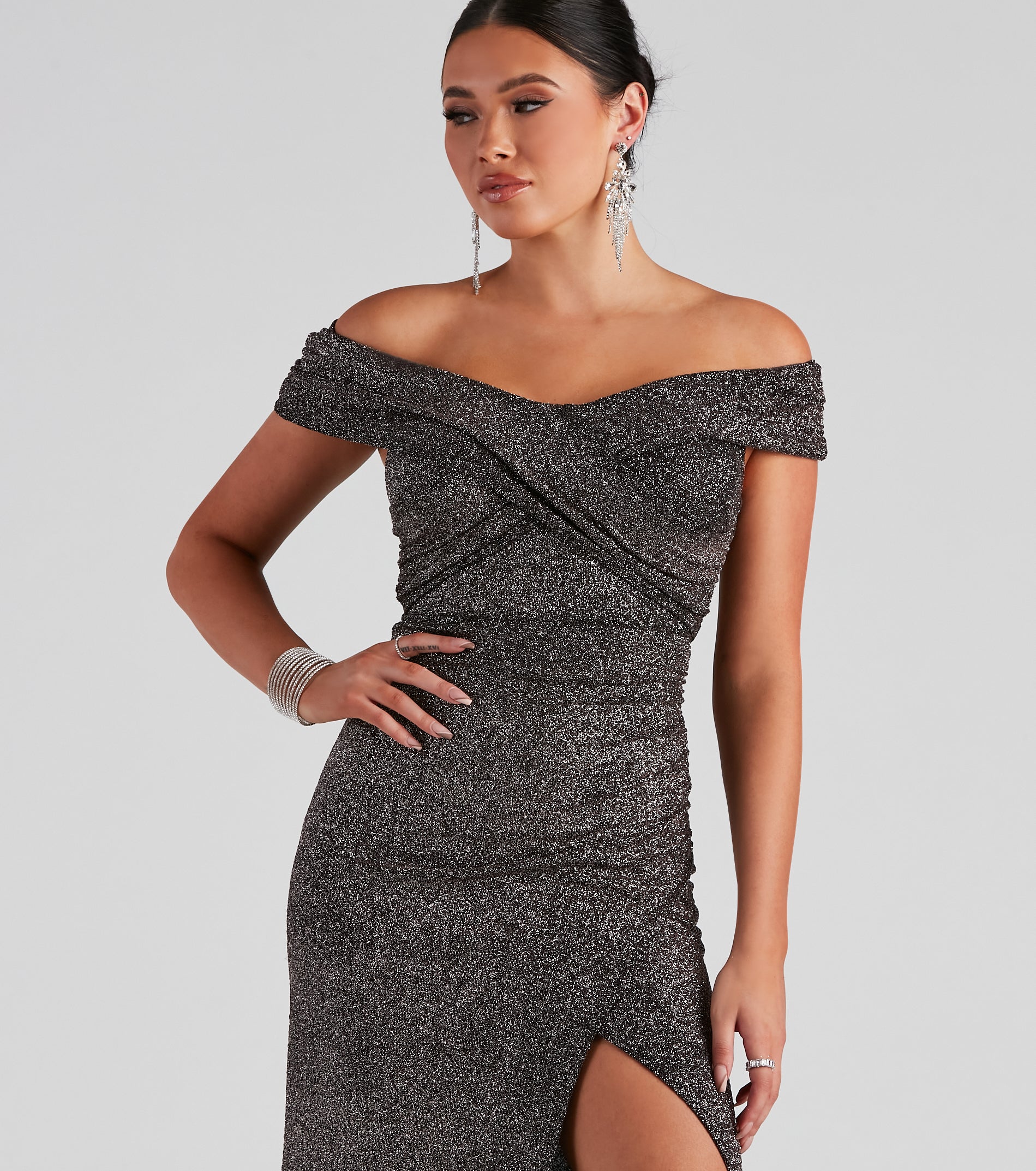 Bebe Formal Glitter Wrap Dress