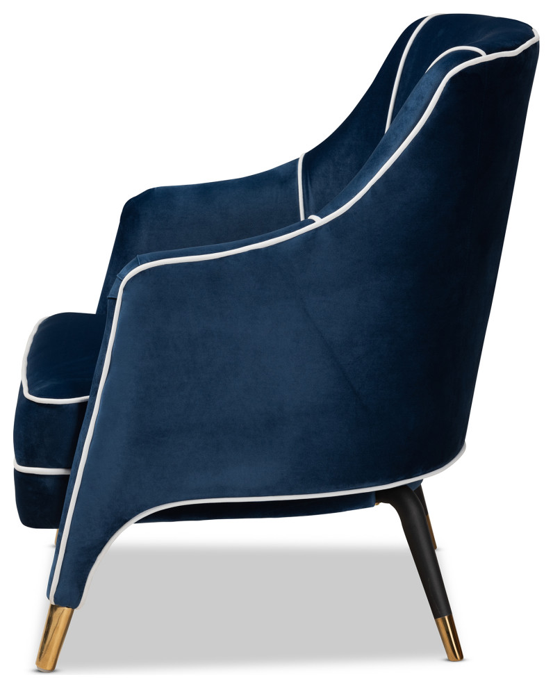 Beccalyn Glam and Luxe Navy Blue Velvet Fabric Gold Armchair   Midcentury   Armchairs And Accent Chairs   by Baxton Studio  Houzz