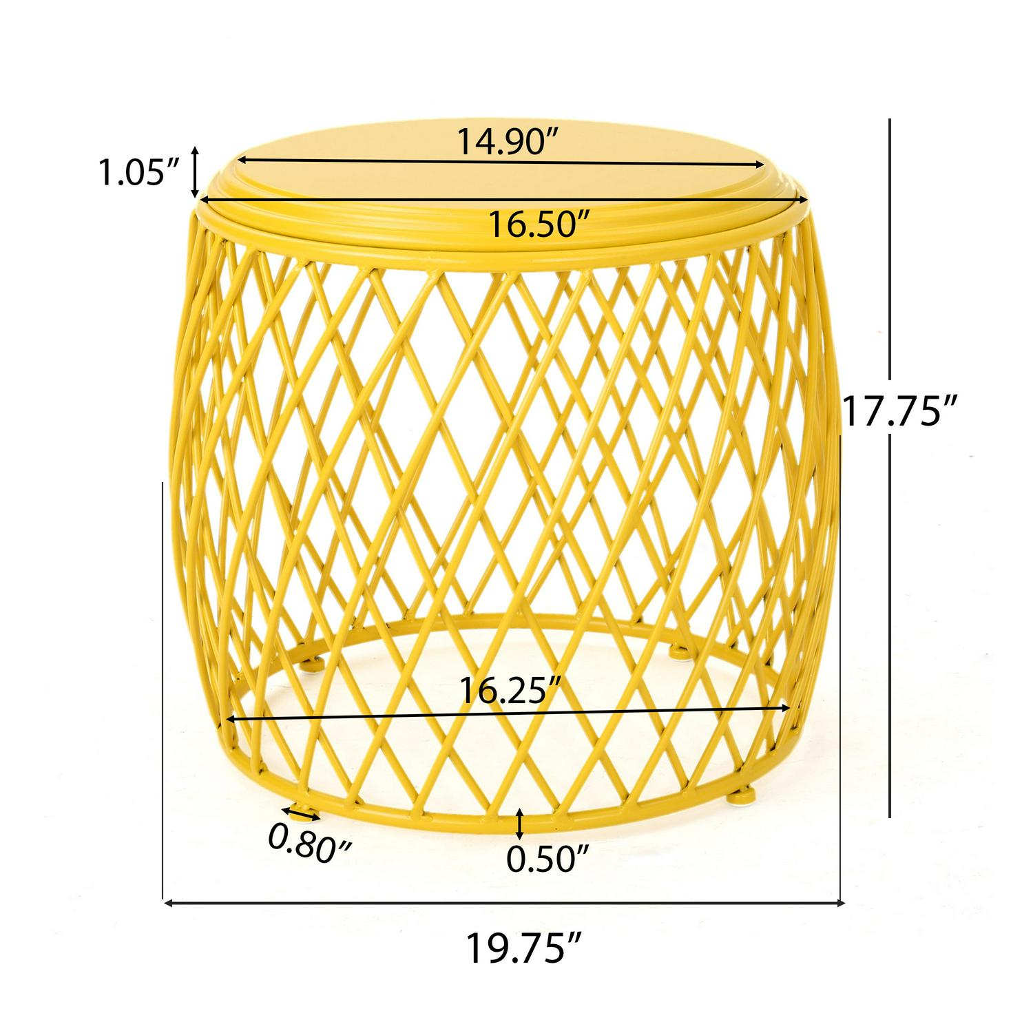 Alameda Outdoor 19 Inch Diameter Lattice Iron Side Table， Matte Yellow