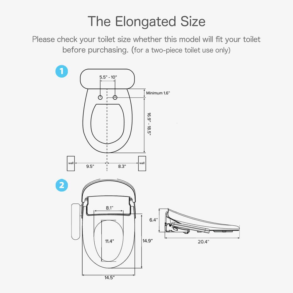 Hulife Electric Bidet Seat for Elongated Toilet with Unlimited Heated Water Heated Seat Control panel in White