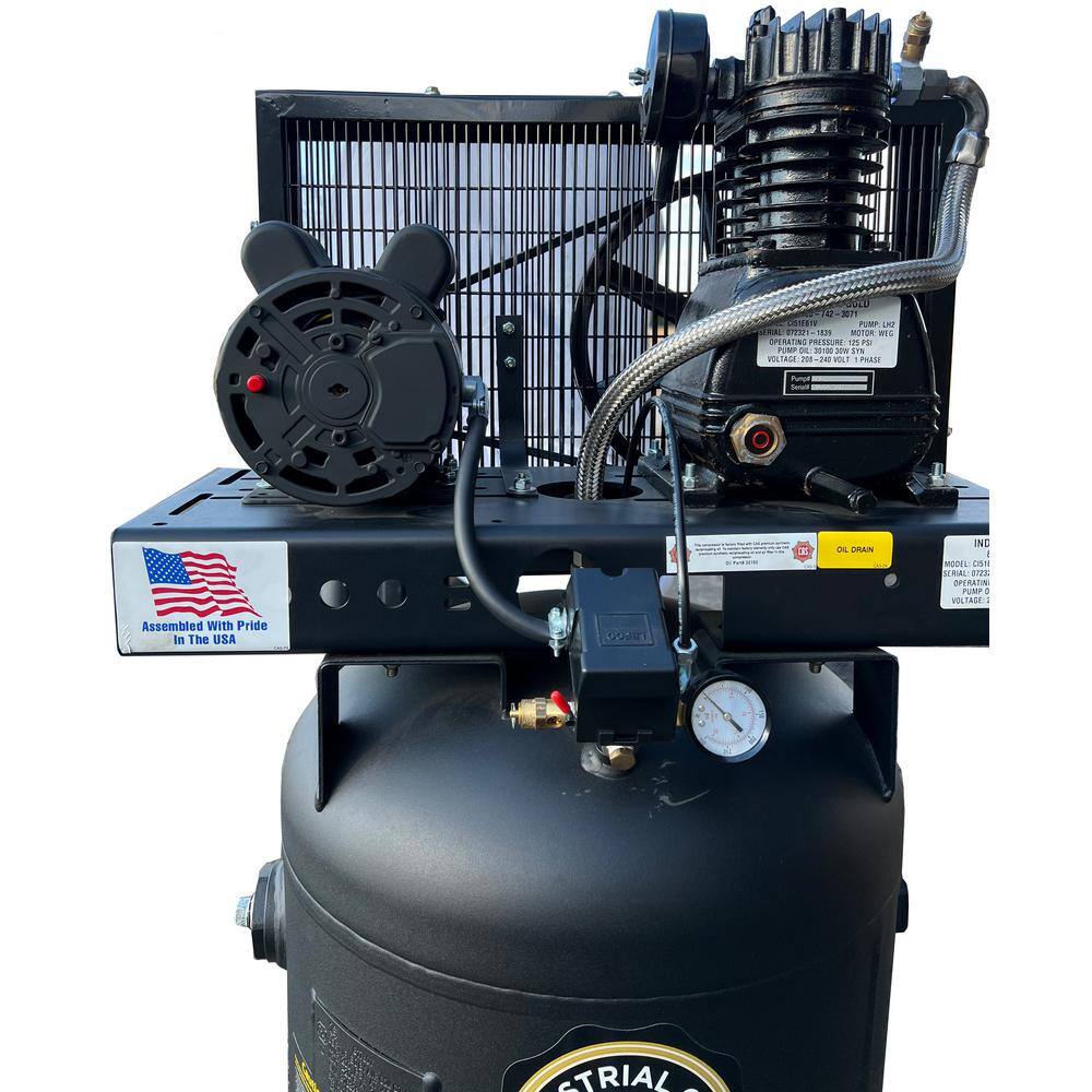 Industrial Gold 60 Gal. 3.5 HP Vertical 1-Phase Low RPM 125-PSI Electric Air Compressor with Quiet Operation CI51E61V