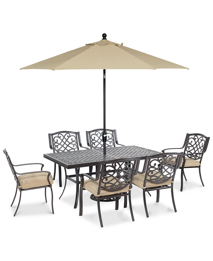 Agio Park Gate Outdoor Cast Aluminum 7-Pc. Dining Set (68 x 38 Dining Table and 6 Dining Chairs)