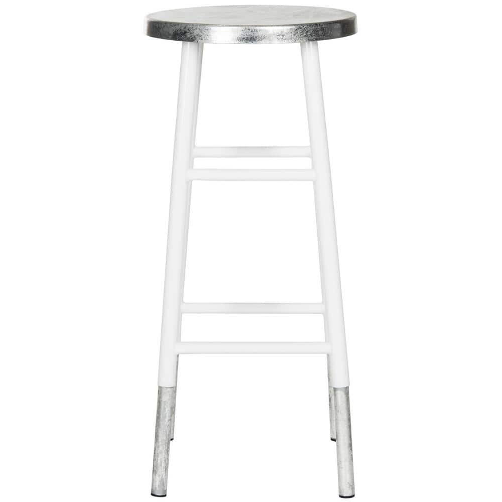 SAFAVIEH Kenzie 30 in. White/Silver Dipped Bar Stool FOX3212B