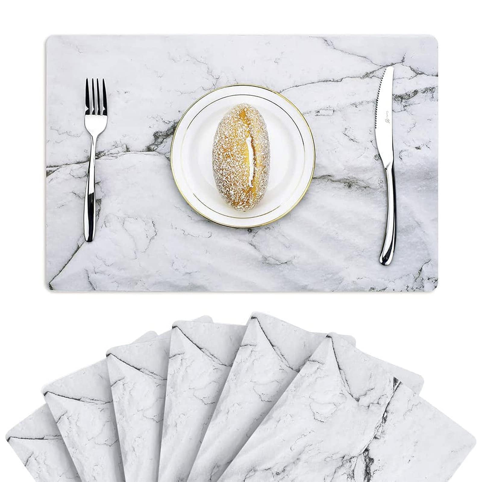 iMucci Marble Placemats for Dining Table Set of 6 Environmental Table Mats Easy Clean for Kitchen Dinner Party