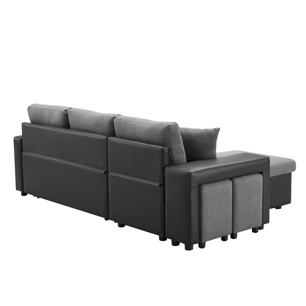 Sectional Sofa Sleeper Sofa with Storage Chaise and 2 Ottomans