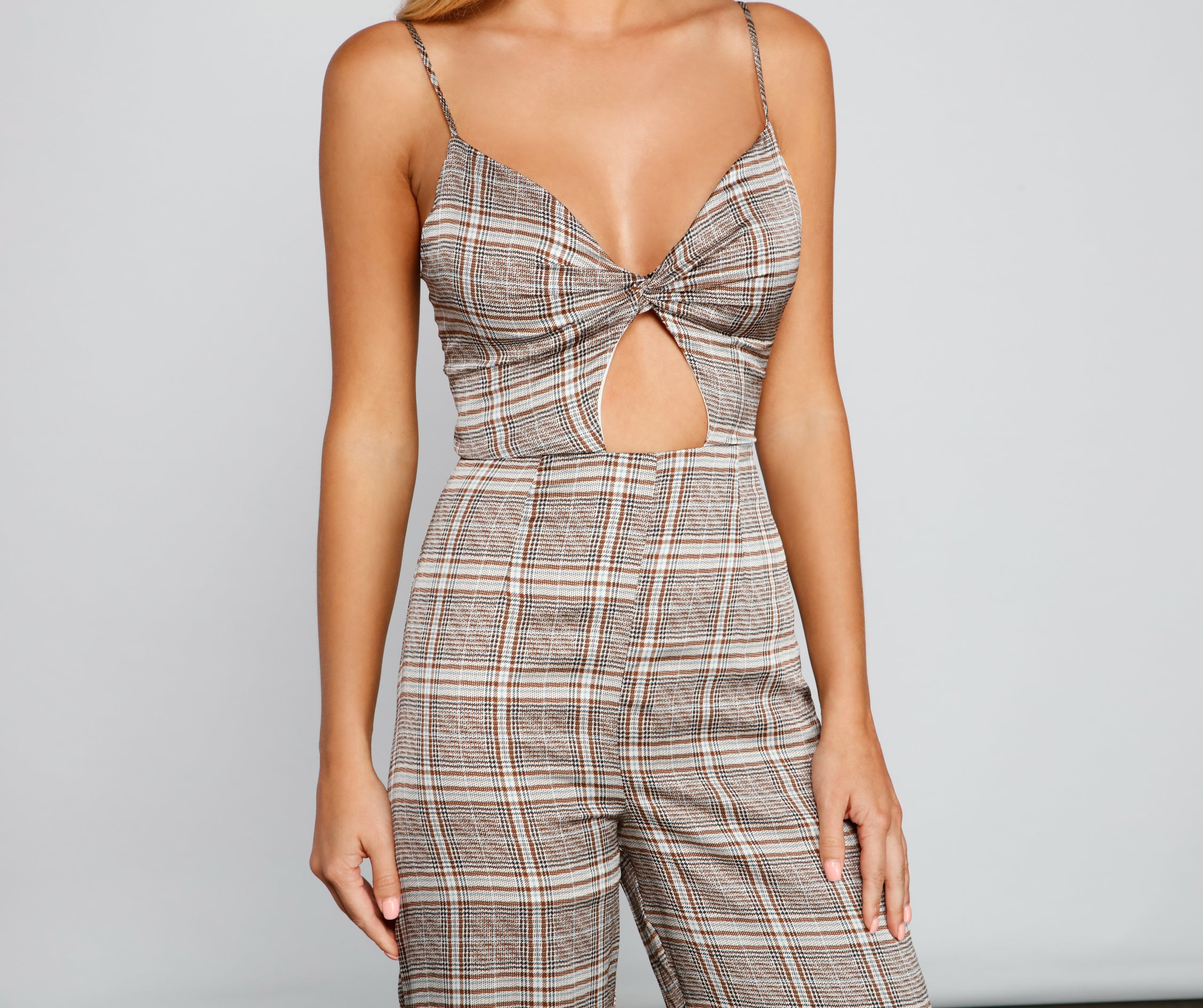 Plaid Perfection Twist Front Jumpsuit