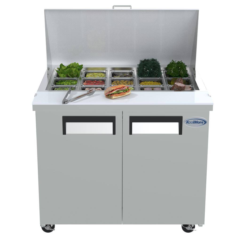 Koolmore 47 in. W 10 cu. ft. Refrigerated Food Prep Station Table with Mega Top Surface in Stainless Steel RPT47-2D-MT