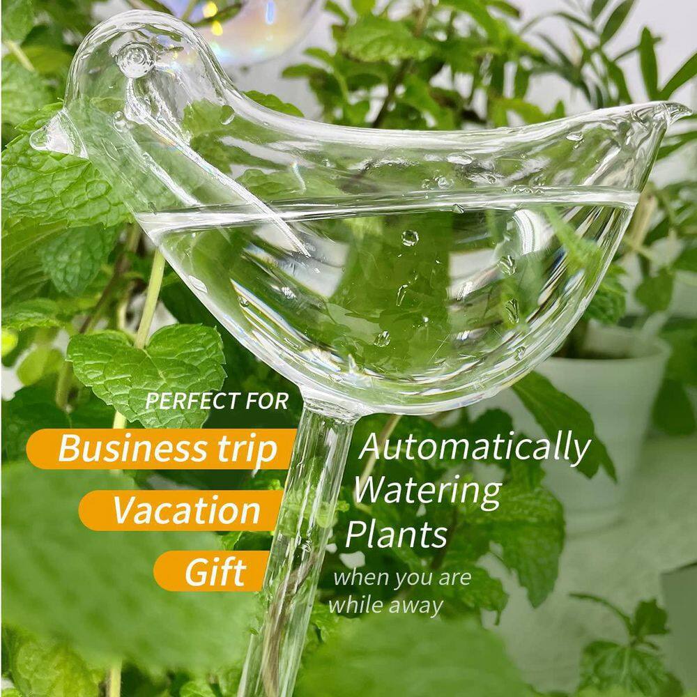 Plant Self Watering Bulbs Hand Blown Clear Glass Bird Plant Waterer (2-Pieces) B07MW6DCZL