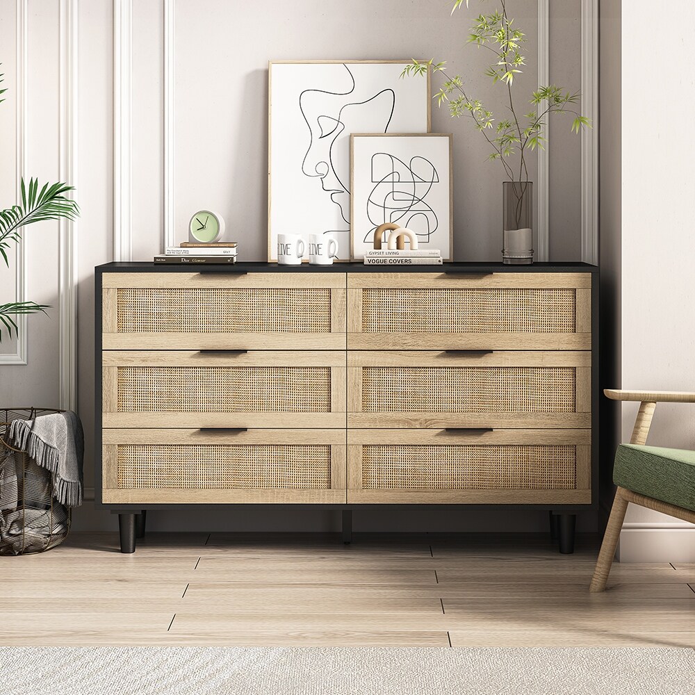 Modern 6 Drawers Rattan Storage Cabinet Rattan Drawer