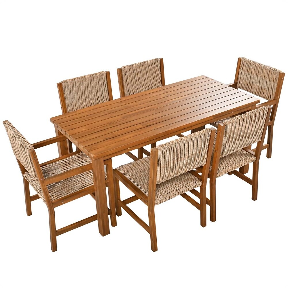 Acacia Wood And Rattan Outdoor Dining Table