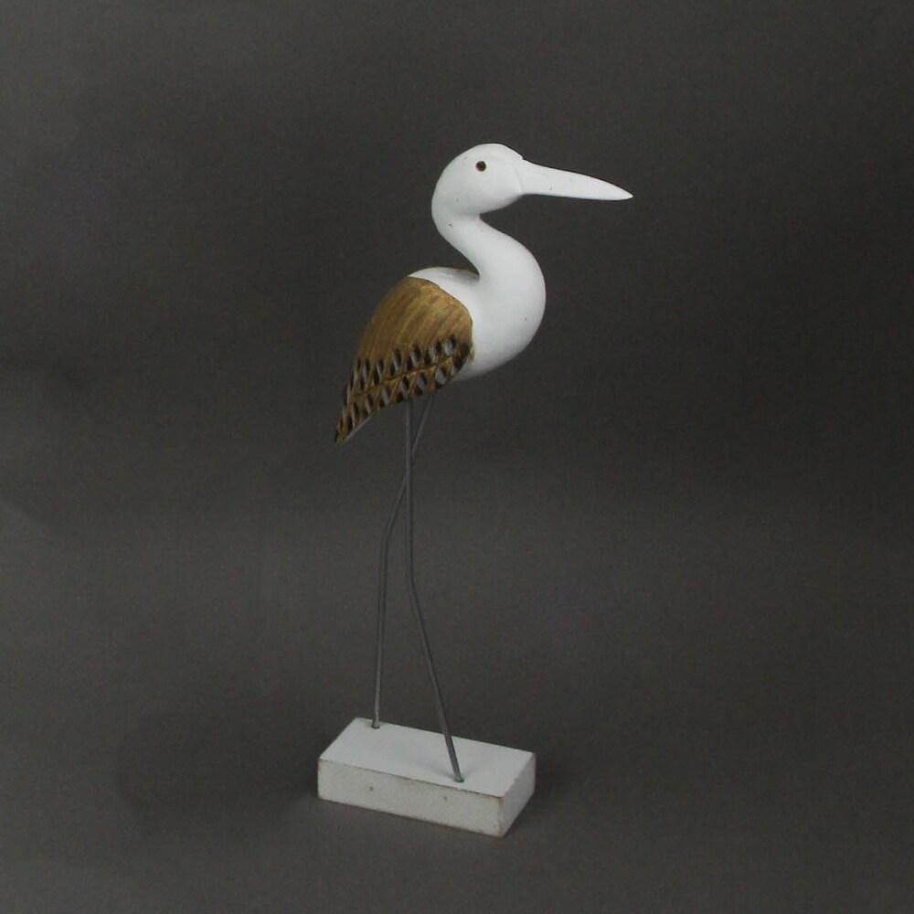 15 Inch Carved White Painted Wood Bird Statue Home Coastal Sculpture   15.25 X 8.25 X 3 inches