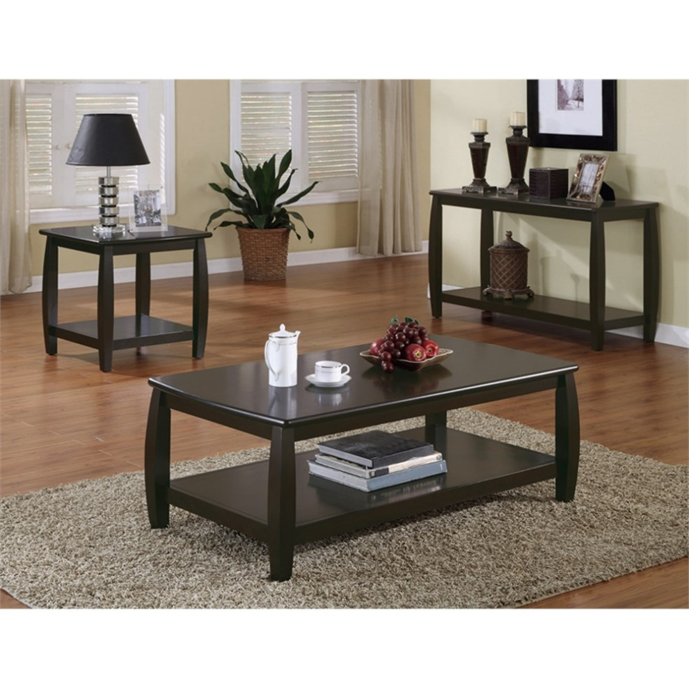 Coaster Dixon 3 Piece Wood Coffee Table Set with Shelf in Cappuccino   Transitional   Coffee Table Sets   by Homesquare  Houzz