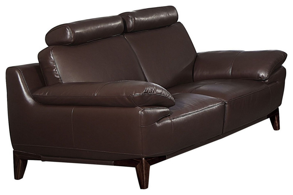 Leatherette Adjustable Headrest Loveseat With Angled Legs  Dark Brown   Midcentury   Loveseats   by VirVentures  Houzz