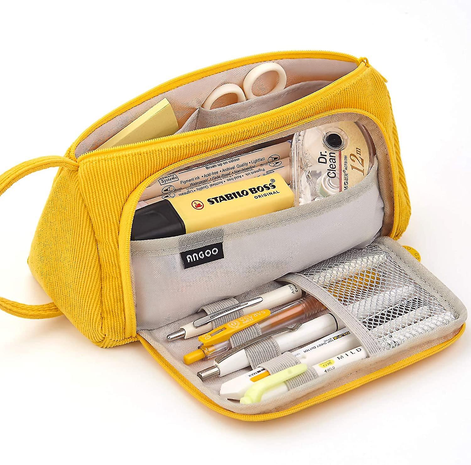 Big Capacity Pencil Case Canvas Large Storage Pouch (Yellow)