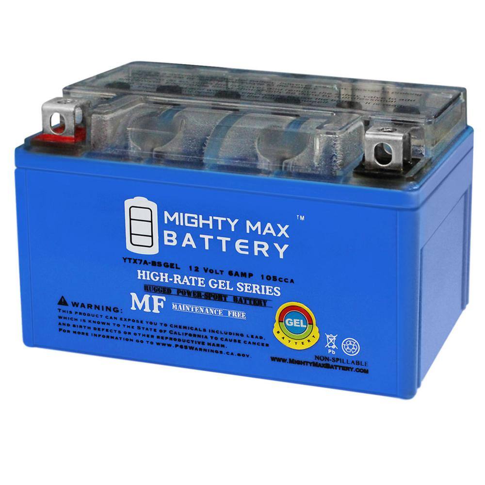 MIGHTY MAX BATTERY 12-Volt 6 Ah 105 CCA GEL Rechargeable Sealed Lead Acid (SLA) Powersport Battery YTX7A-BSGEL