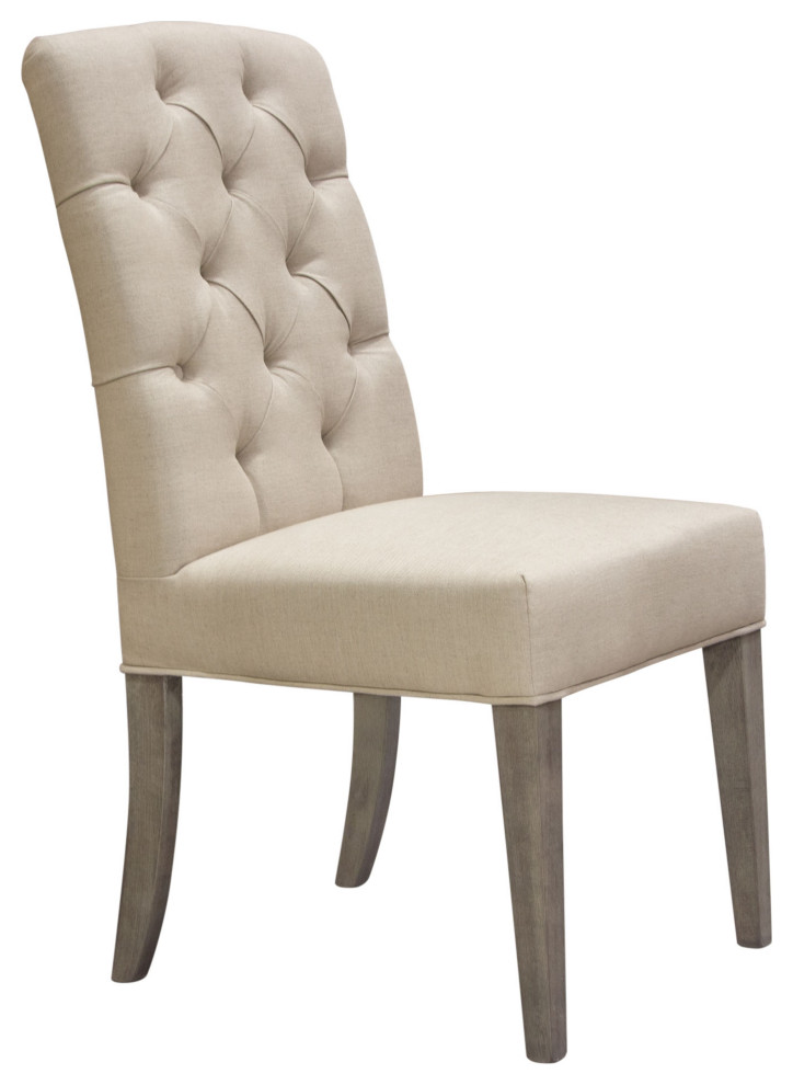 Set of 2 Napa Tufted Dining Side Chairs  Sand Linen Fabric  Wood Legs   Transitional   Dining Chairs   by HedgeApple  Houzz