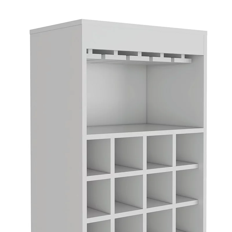 DEPOT E-SHOP Soria Bar Dbl Door Cabinet， Sixteen Built-in Wine Rack，Concealable Serving Tray， White