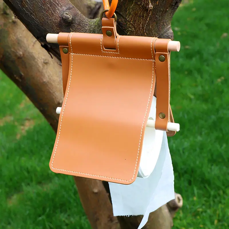 New Outdoor Hiking Camping Kitchen Tent Roll Toilet Paper Case PU leather Hanging Tissue Holder