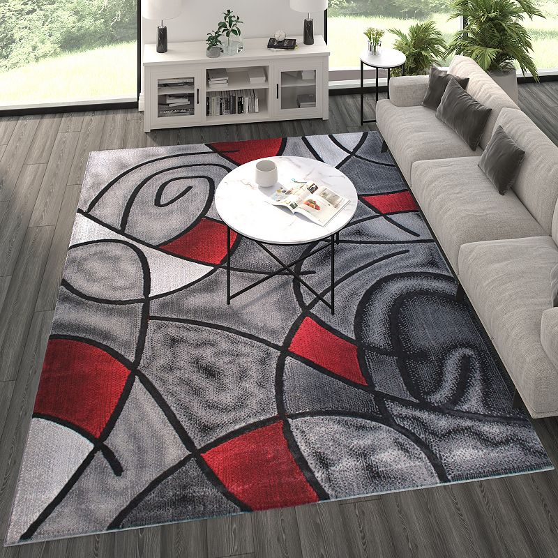 Masada Rugs Masada Rugs Trendz Collection 8'x10' Modern Contemporary Area Rug in Red， Gray and Black