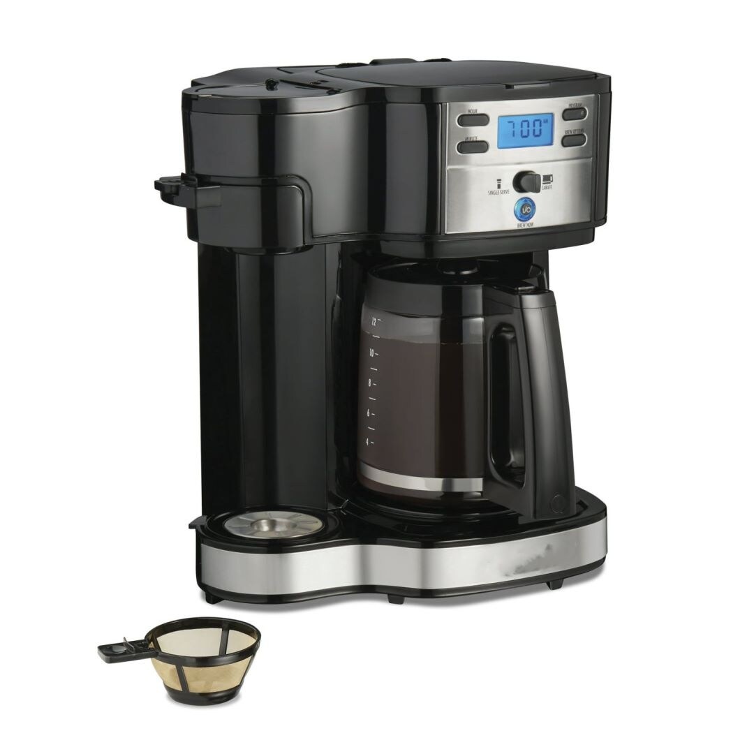 2-Way Programmable Coffee Maker， Single-Serve or 12 Cups， Black