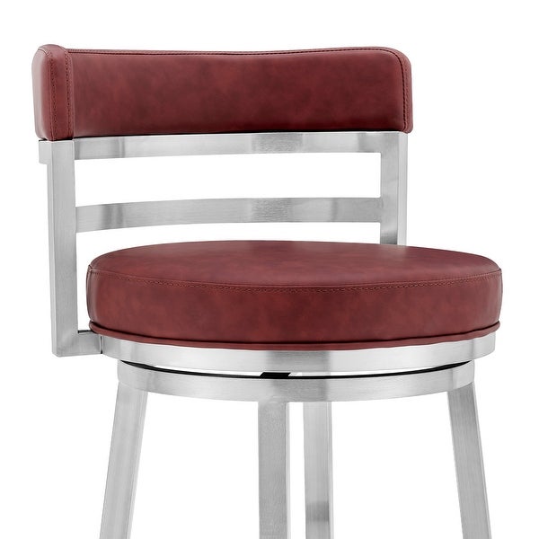 Madrid Modern Swivel Counter/Bar Stool in Faux Leather and Brushed Stainless Steel