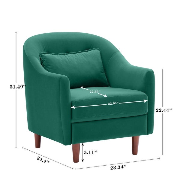 Velvet Upholstered Accent Chair With Pillow， Armchair With Wood Legs For Living Room， Club