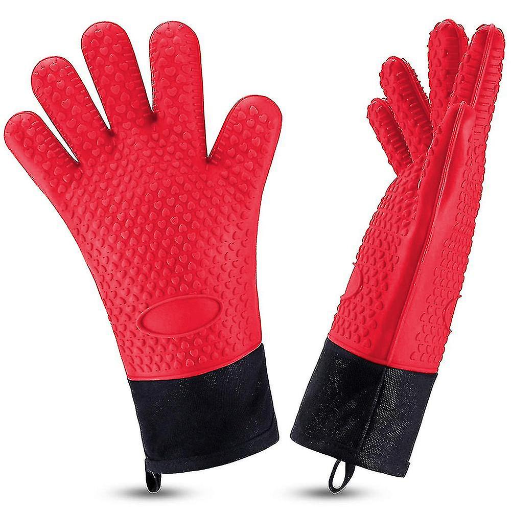 1pair Heat Resistant Gloves Silicone Grilling Gloves Oven Mitts，red