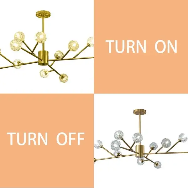 Retro Brass Sputnik Crystal Ball Shade Branches Chandeliers Hanging Pendant Ceiling Light Polished Gold
