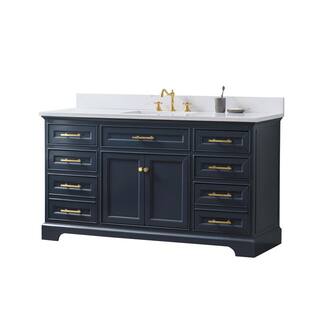 SUDIO Thompson 60 in. W x 22 in. D Bath Vanity in Indigo Blue with Engineered Stone Top in Carrara White with White Basin Thompson-60IB-S